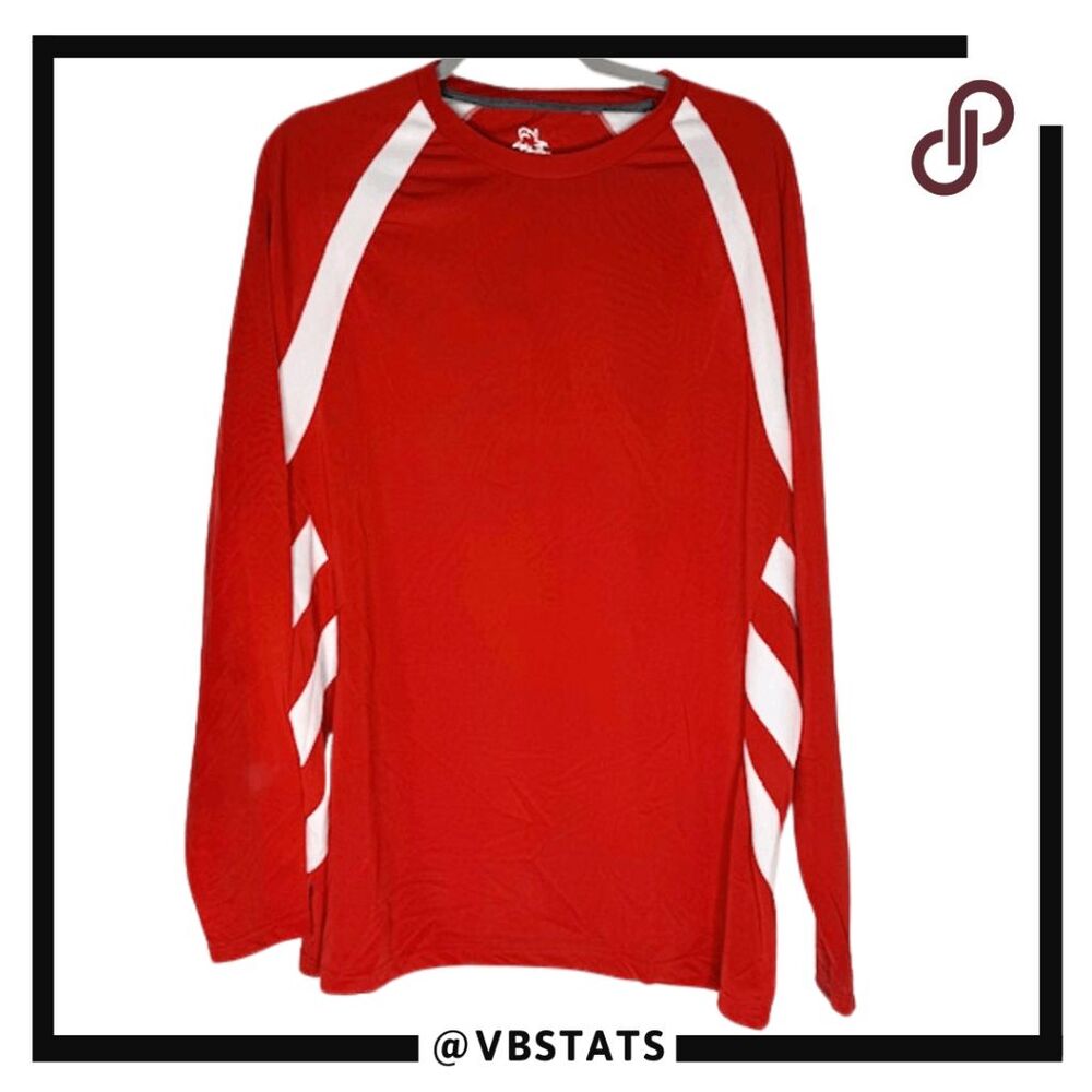 Black Tip Men's Crew Neck Colorblock Long Sleeve Sport Gill‎ Tech Tee Red Large